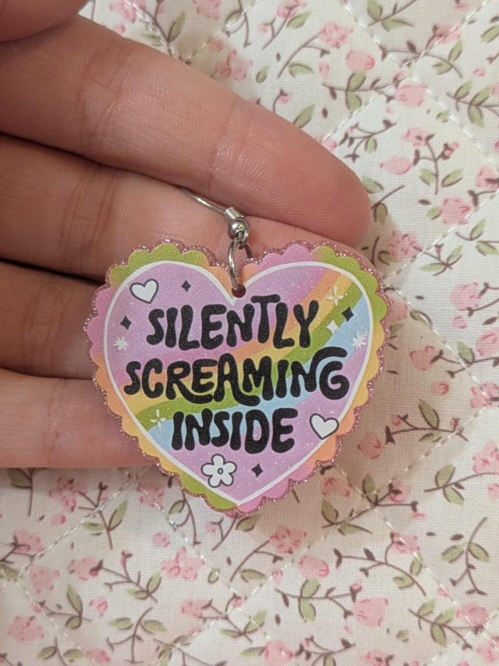 Handmade Silently Screaming Inside Heart Earrings Heart-shaped earrings